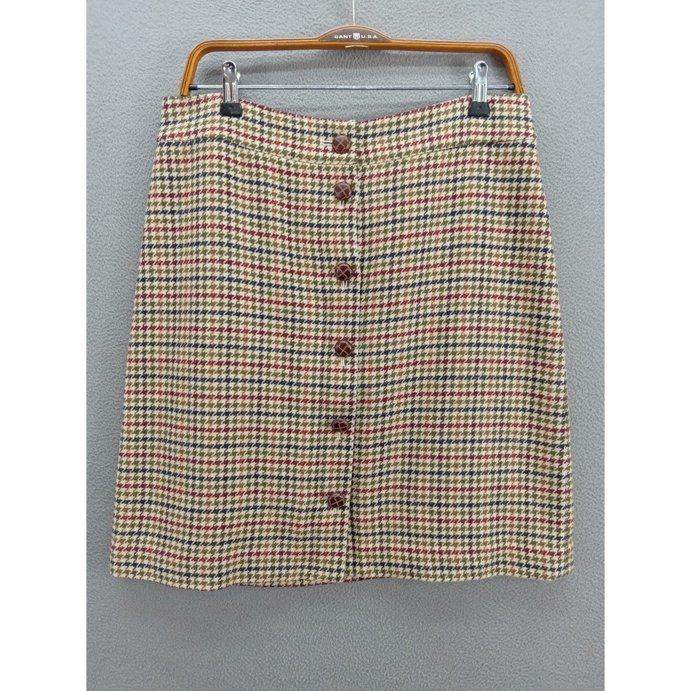 Talbots Wool Blend Houndstooth Button Front Skirt Size 8 tan Academia Preppy - Picture 2 of 11
